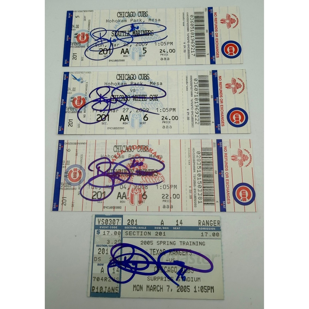 Ryan Dempster Signed Chicago Cubs Spring Training Ticket Stubs 2005-2009 4pc